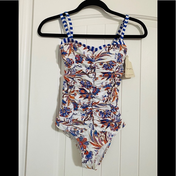 Rare Anthropologie Saha Ruched One-Piece Swimsuit - Picture 2 of 5
